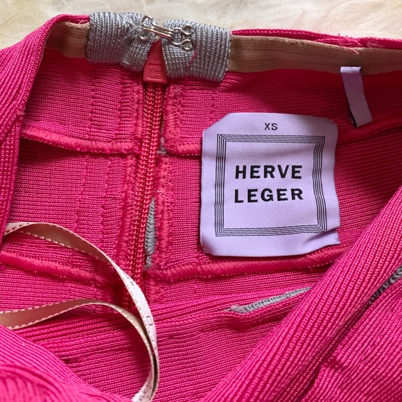 🎉 SALE Herve Leger Pink Grey Bandage Strapless Mini Dress - Picture 5 of 5